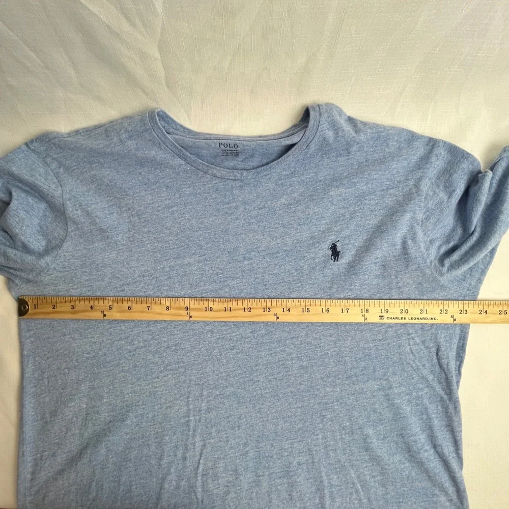 Polo Ralph Lauren T-Shirt Mens XL Blue Long Sleeve Heathered Cotton Pony‎ Logo